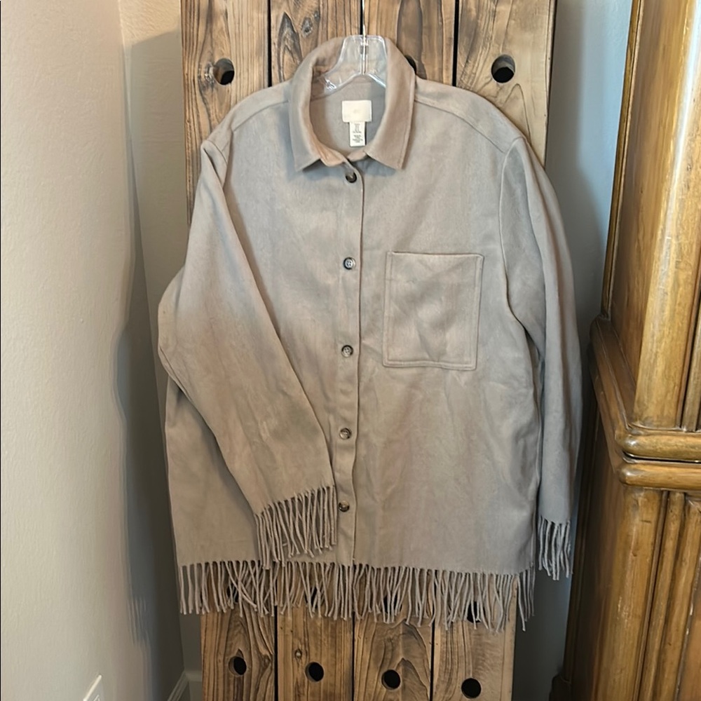 H&M Tan Flannel Utility Jacket with Fringe
